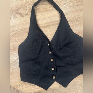 Amanda Uprichard Black Halter Button-Up Blouse